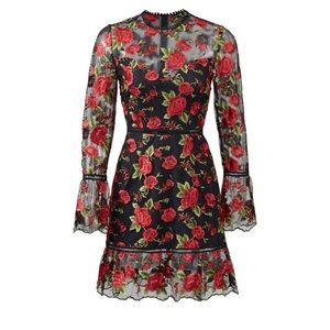 Saylor black w red appliqué dress, size xs